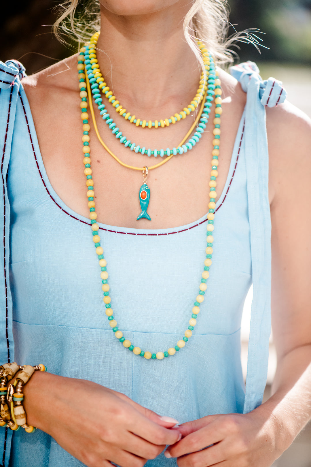 Leather Fish Necklace - Blue Fish
