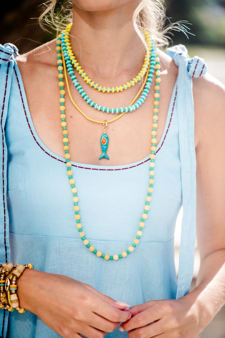 Leather Fish Necklace - Blue Fish